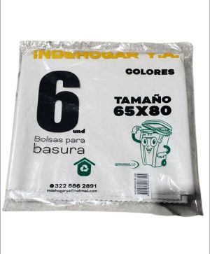 Bolsa Plastica IndeHogar 6und Color (Blanco, Verde, Rojo) 65x80cm